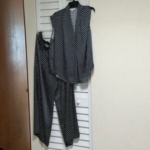 Michael Kors Black and White Polka Dot Jumpsuit